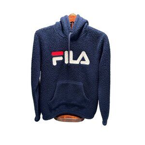 Women's Fila Sherpa Hoodie Fleece Hoody Sweatshirt Jacket Blue Navy Size Small